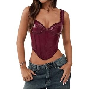 Floerns Women's Faux Leather Sleeveless Crop Cami Corset Top - Burgundy - XS